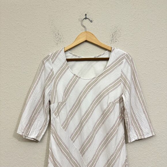 SOFT SURROUNDINGS Equinox Linen Blend Shift Dress in Stripes Ivory/Tan - Picture 3 of 12